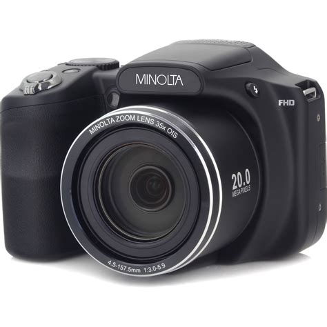 The red Minolta MN53 Digital Camera features a long-reaching 53x zoom along with versatile recording capabilities in a small and compact body. . Minolta mn35z